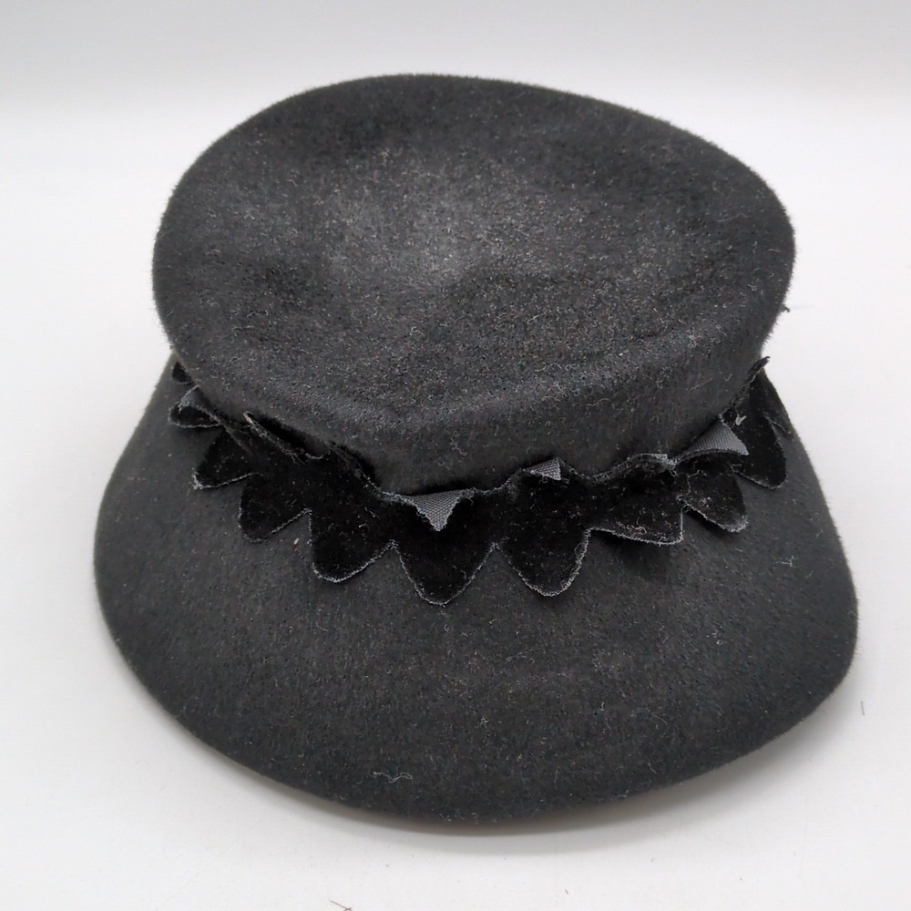 Vintage Glenover Hat Womens Black 100% Wool Henry Pollack‎ Pillbox Velvet Trim